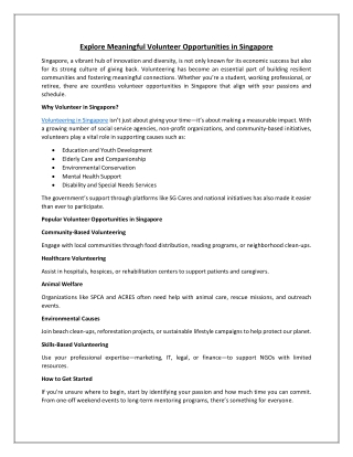 Explore Meaningful Volunteer Opportunities in Singapore