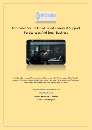 Cloud Based Affordable Secure Cloud Based Remote It SuRemote It Support Services