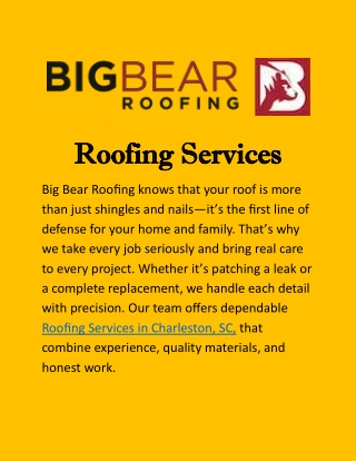 Roofing Services in Charleston, SC: Quality Work You Can Trust