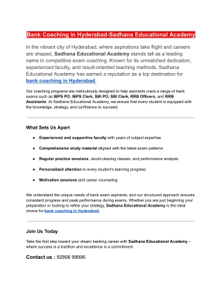 Bank Coaching in Hyderabad-Sadhana Educational Academy