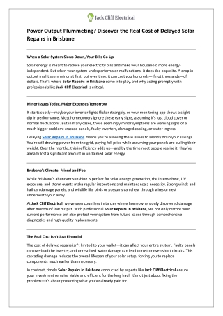 Power Output Plummeting - Discover the Real Cost of Delayed Solar Repairs in Brisbane