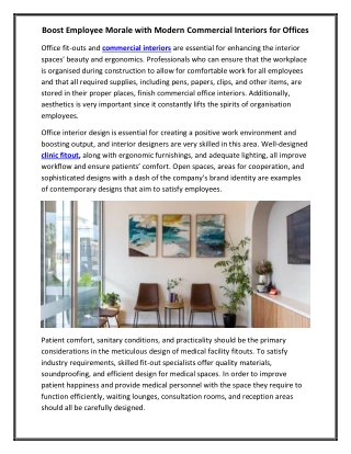 Boost Employee Morale with Modern Commercial Interiors for Offices