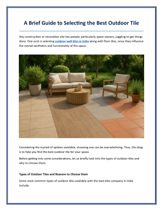 A Brief Guide to Selecting the Best Outdoor