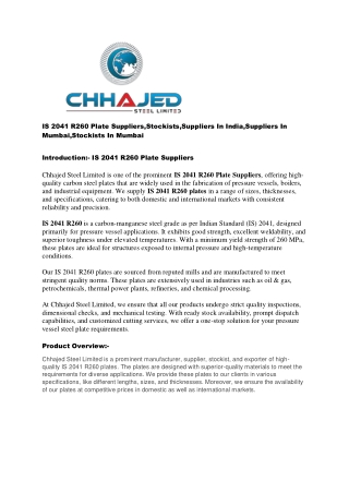 IS 2041 R260 Plate Suppliers