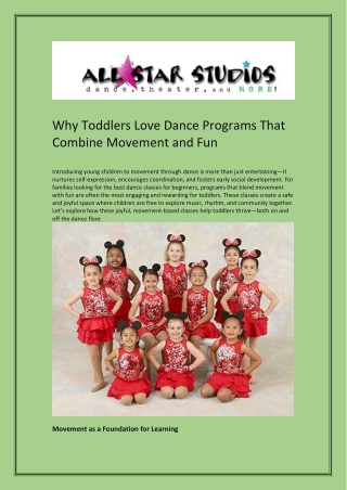 Why Toddlers Love Dance Programs That Combine Movement and Fun