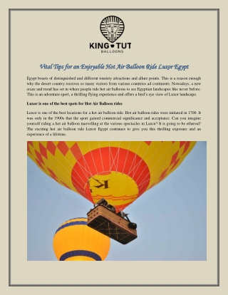 Vital Tips for an Enjoyable Hot Air Balloon Ride Luxor Egypt