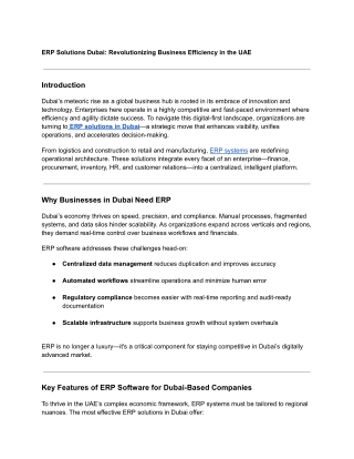 ERP Solutions Dubai: Revolutionizing Business Efficiency in the UAE