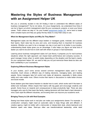 Mastering the Styles of Business Management with an Assignment Helper UK