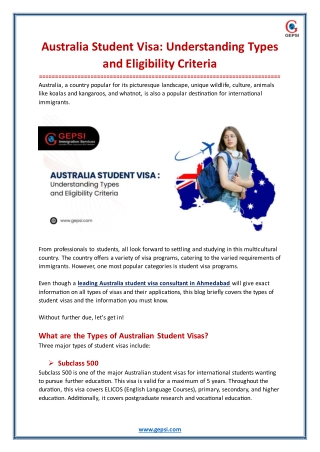 Australia Student Visa Understanding Types and Eligibility Criteria