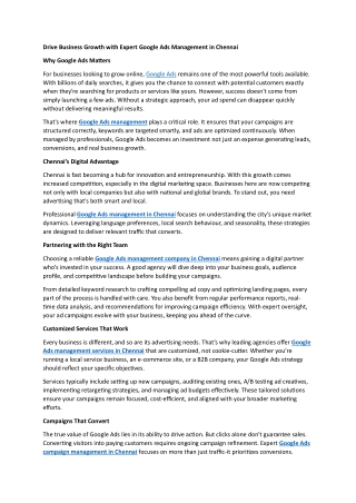 Drive Business Growth with Expert Google Ads Management in Chennai