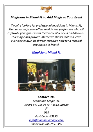 Magicians in Miami FL to Add Magic to Your Event
