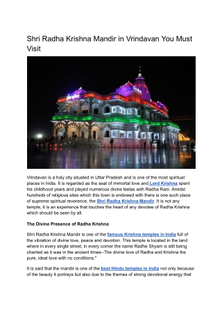 Shri Radha Krishna Mandir in Vrindavan You Must Visit