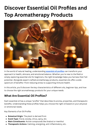 Discover Essential Oil Profiles and Top Aromatherapy Products