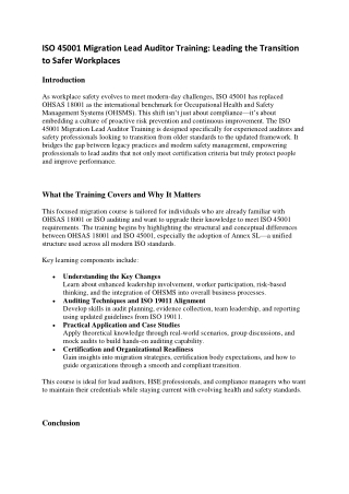ISO 45001 Migration Lead Auditor Training