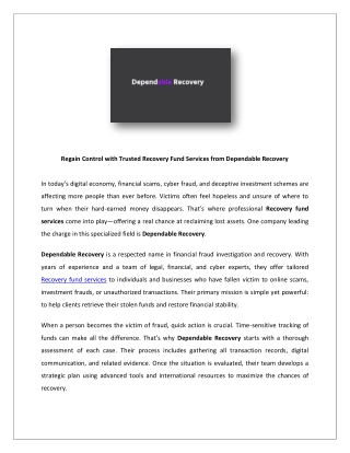 Regain Control with Trusted Recovery Fund Services from Dependable Recovery