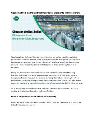 Top Indian Pharmaceutical Excipients Manufacturers | SNA Healthcare