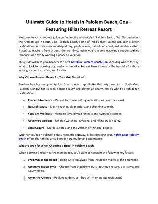 Hotels Near Palolem Beach - Hilias Retreat Resort