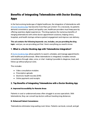 Benefits of Integrating Telemedicine with Doctor Booking Apps