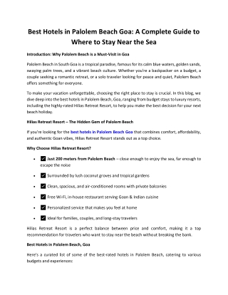 Budget Hotels Near Palolem Beach - Hilias Retreat Resort