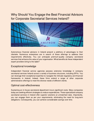 Why Should You Engage the Best Financial Advisors for Corporate Secretarial Services Ireland