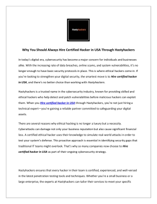 Why You Should Always Hire Certified Hacker in USA Through Hastyhackers
