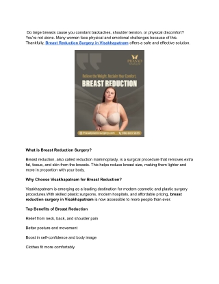Breast Reduction Surgery in Visakhapatnam