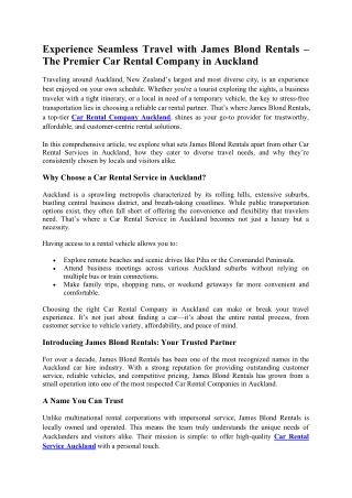 Experience Seamless Travel with James Blond Rentals – The Premier Car Rental