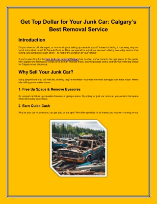 Get Top Dollar for Your Junk Car: Calgary’s Best Removal Service