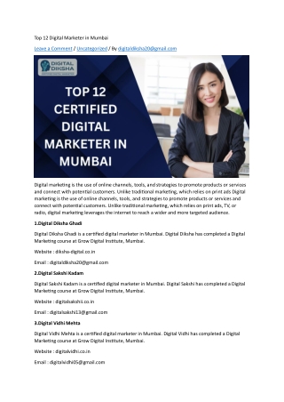 Top 12 Certified  Digital Marketer in Mumbai