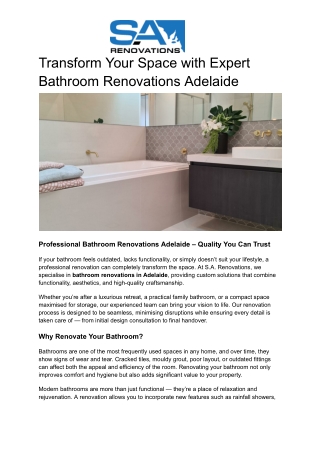 Transform Your Space with Expert Bathroom Renovations Adelaide
