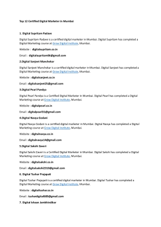 Top 12 Certified Digital Marketer in Mumbai