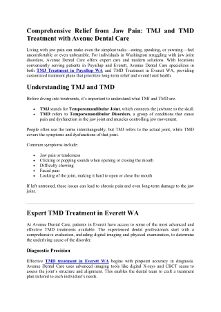 Comprehensive Relief from Jaw Pain: TMJ and TMD Treatment with Avenue Dental Car