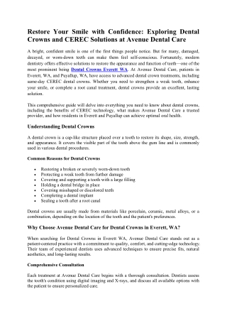Restore Your Smile with Confidence: Exploring Dental Crowns and CEREC Solutions