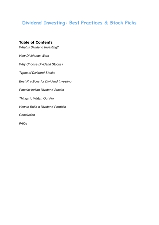 Dividend Investing_ Best Practices & Stock Picks