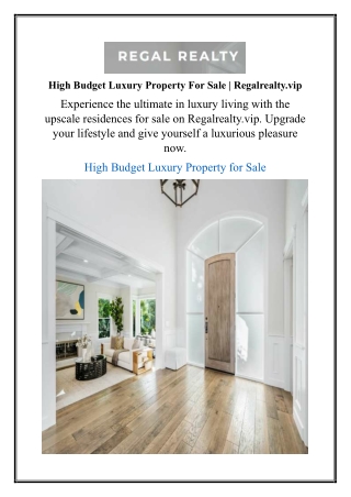 High Budget Luxury Property For Sale | Regalrealty.vip