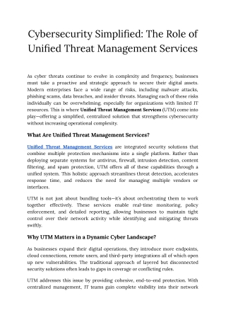 Cybersecurity Simplified_ The Role of Unified Threat Management Services