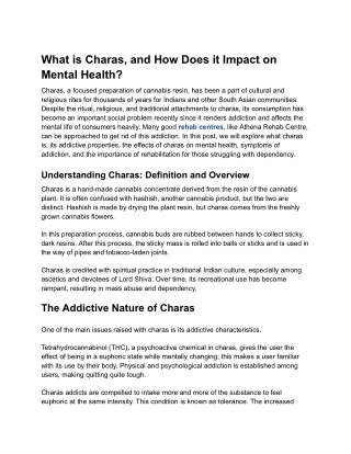 Charas Addiction: Effects on Mental Health, Risks & Awareness