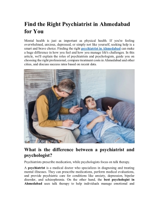 Find the Right Psychiatrist in Ahmedabad for You