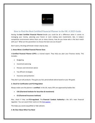 How to Find the Best Certified Financial Planner in the UK A 2025 Guide