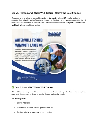 DIY vs. Professional Water Well Testing: What’s the Best Choice?