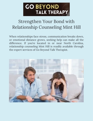 Go Beyond Talk Relationship Counseling Mint Hill Services