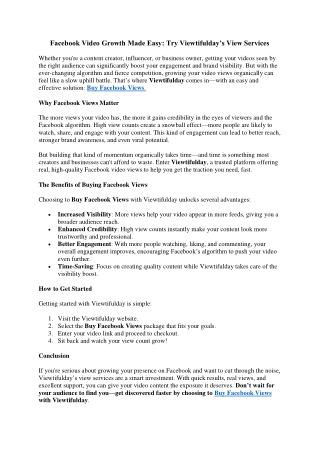 Facebook Video Growth Made Easy Try Viewtifulday’s View Services