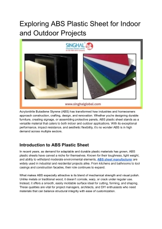 Exploring ABS Plastic Sheet for Indoor and Outdoor Projects