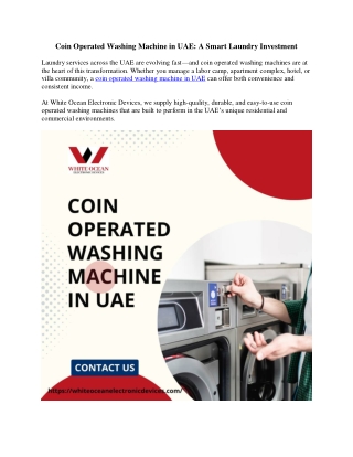 Coin Operated Washing Machine in UAE - Whiteoceanelectronicdevices