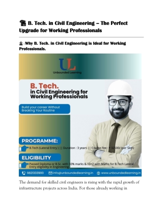 B. Tech. in Civil Engineering for Working Professionals – Advance Your Career Without Leaving Your Job