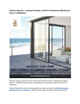 Trusted Manufacturer of uPVC & Aluminium Windows & Doors in Rajasthan