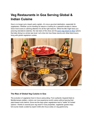 Veg Restaurants in Goa Serving Global & Indian Cuisine
