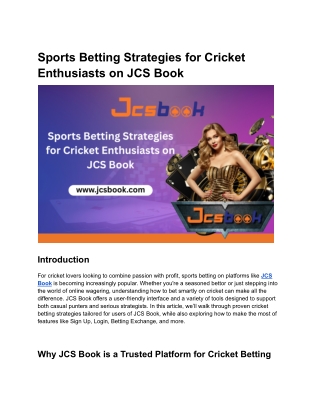 Sports Betting Strategies for Cricket Enthusiasts on JCS Book