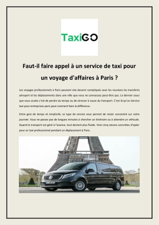 Faut-il faire appel à un service de taxi pour un voyage d'affaires à Paris