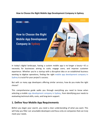 How to Choose the Right Mobile App Development Company in Sydney